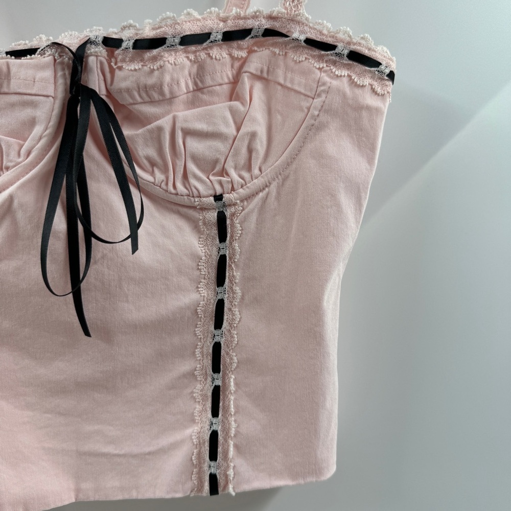 Pacsun Beverly & Beck Light Pink Corset Top – Black Detailing, Size Small - Picture 5 of 8